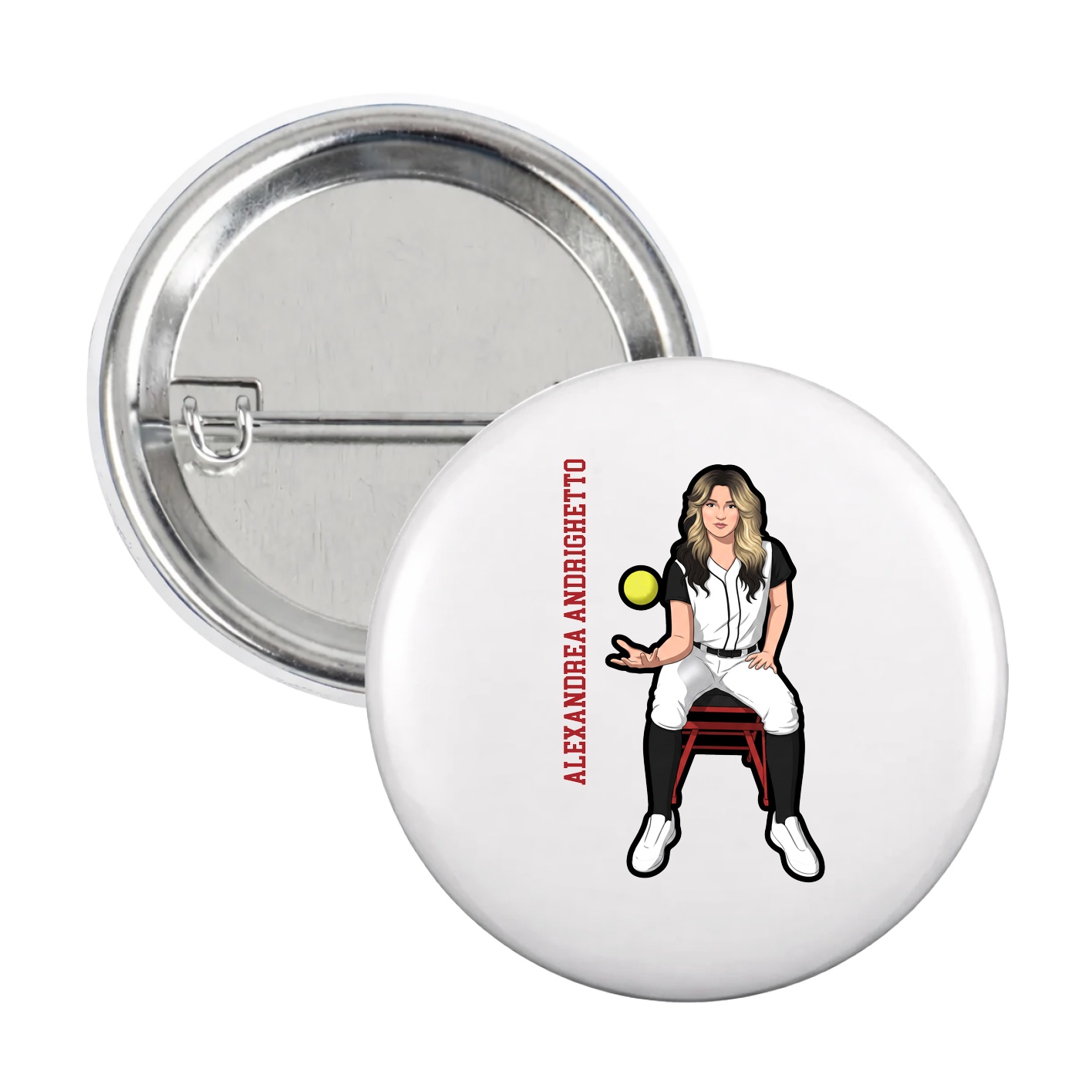 Game Day Button — Name Vertical in White
