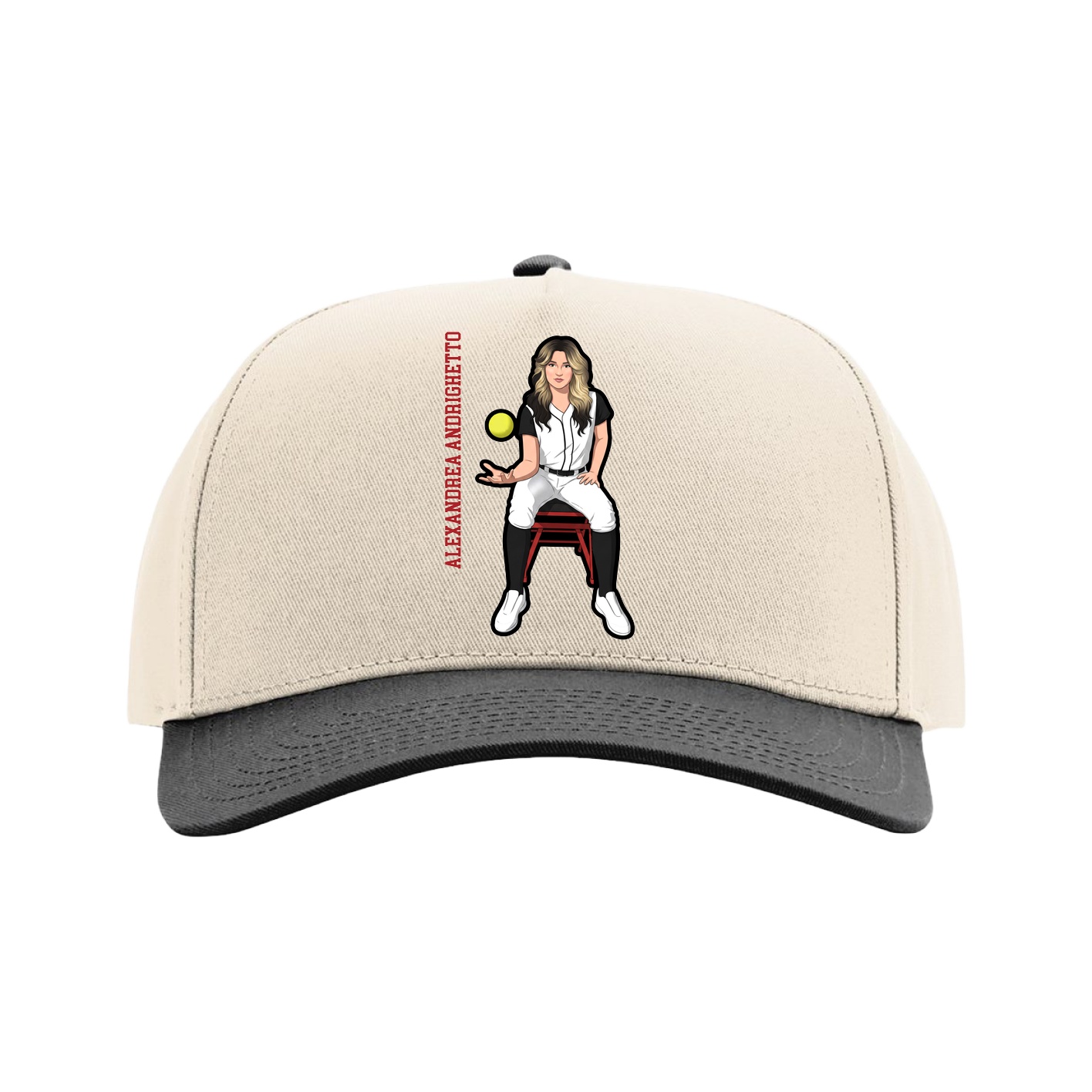 Full Fabric Five-Panel Champ Cap — Name Vertical in Cream/Black