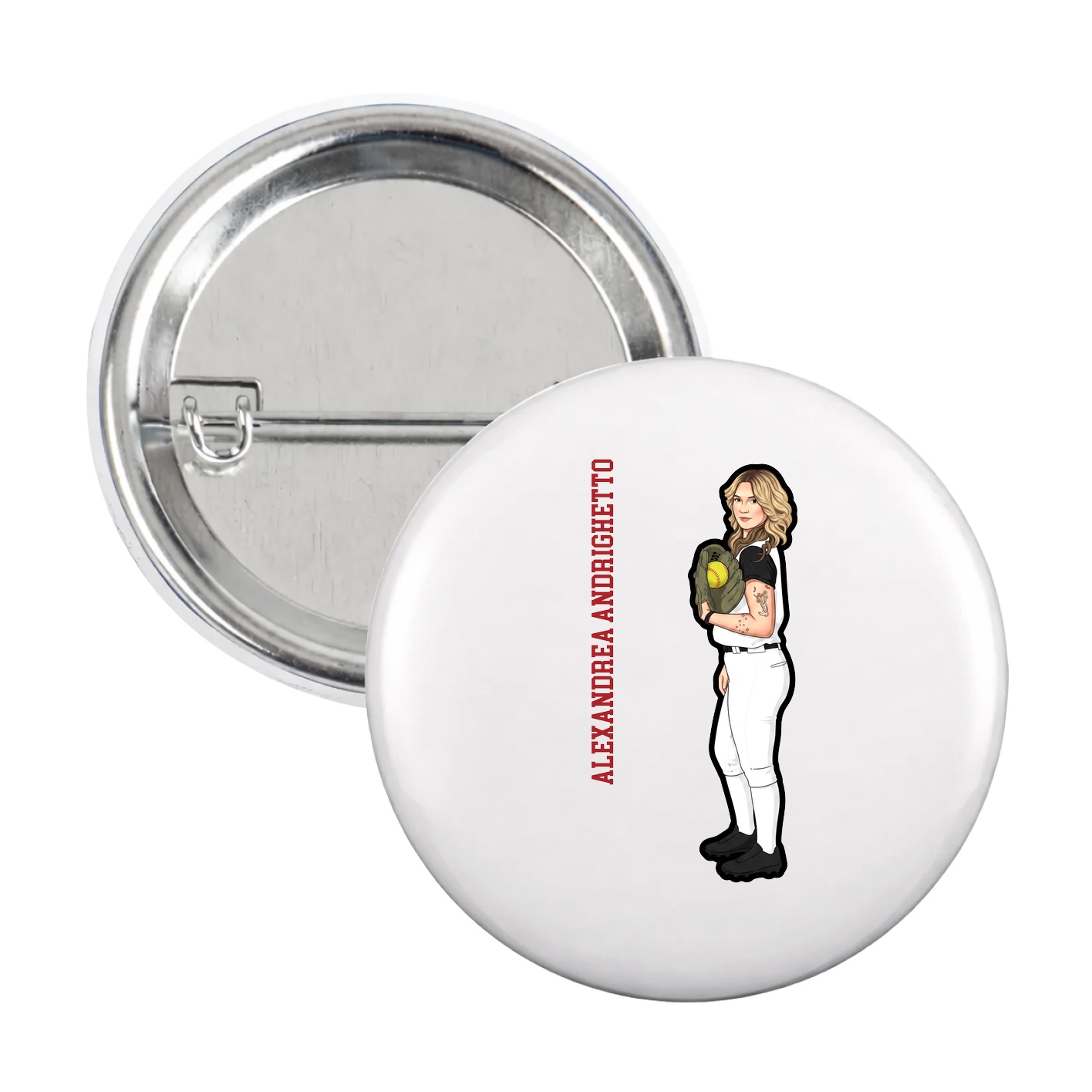 Game Day Button — Name Vertical in White
