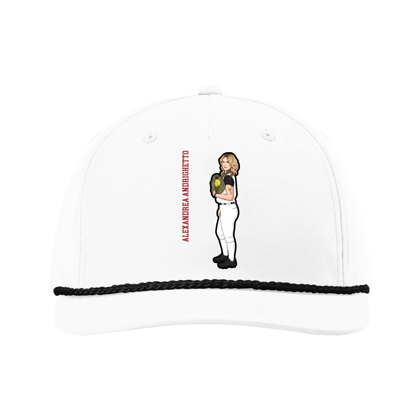 Five-Panel Classic Rope Cap — Name Vertical in White