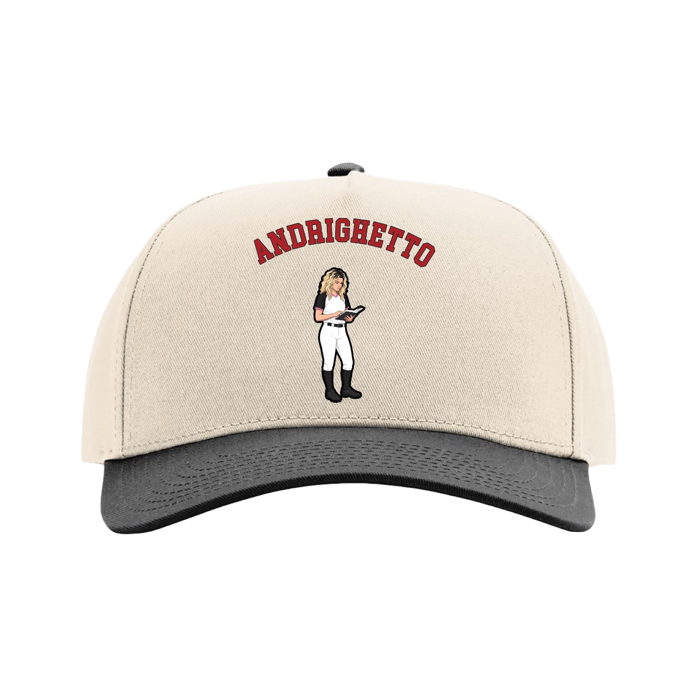 Full Fabric Five-Panel Champ Cap — Shirsey Arch in Cream/Black