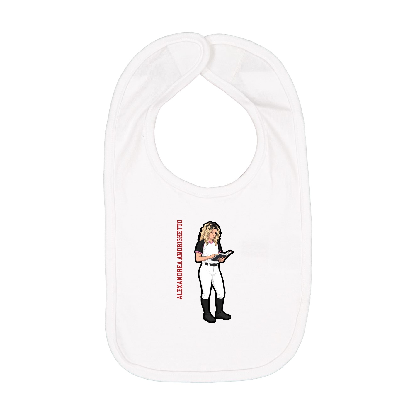 Infant Bib — Name Vertical in White
