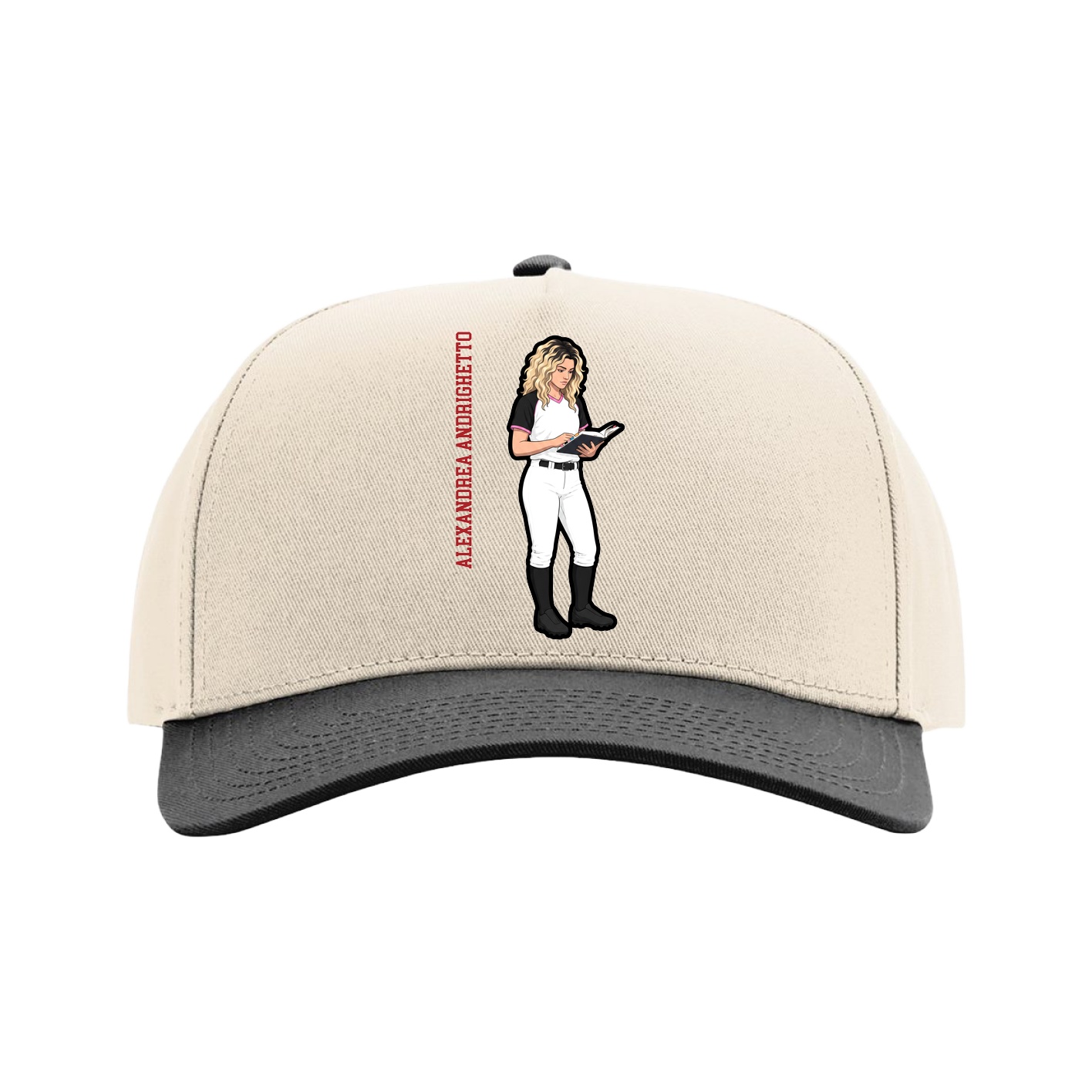 Full Fabric Five-Panel Champ Cap — Name Vertical in Cream/Black