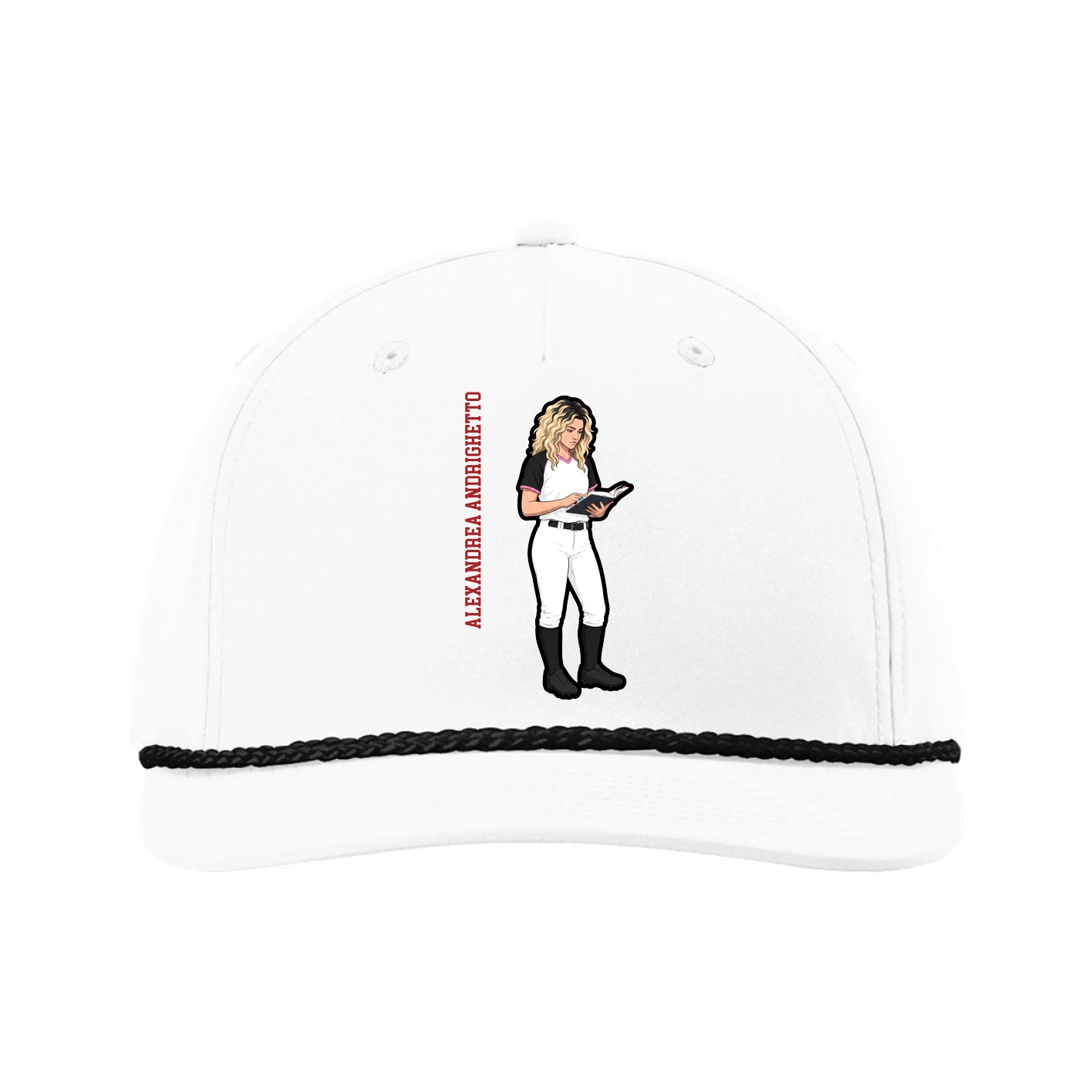 Five-Panel Classic Rope Cap — Name Vertical in White