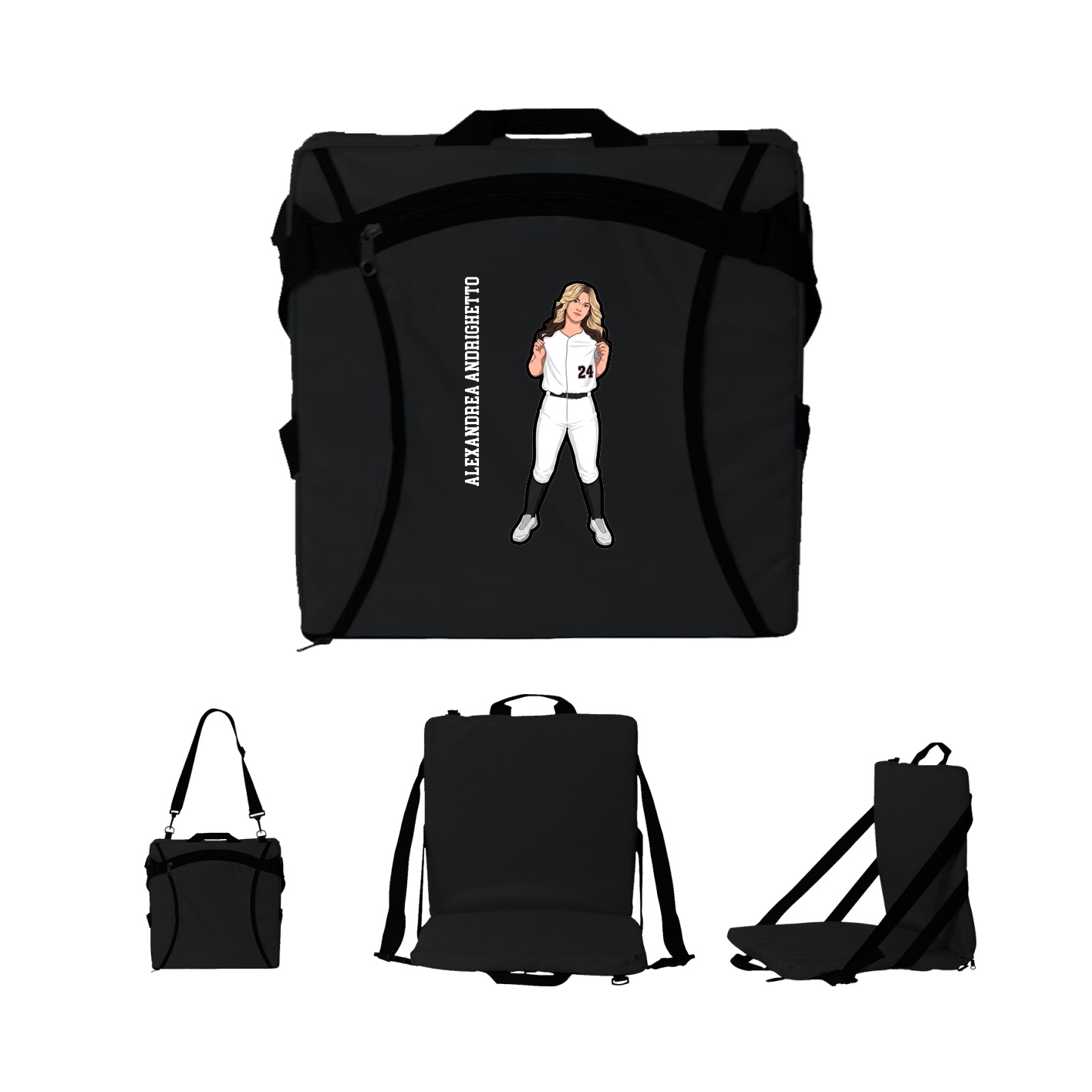 Folding Stadium Seat — Name Vertical in Black