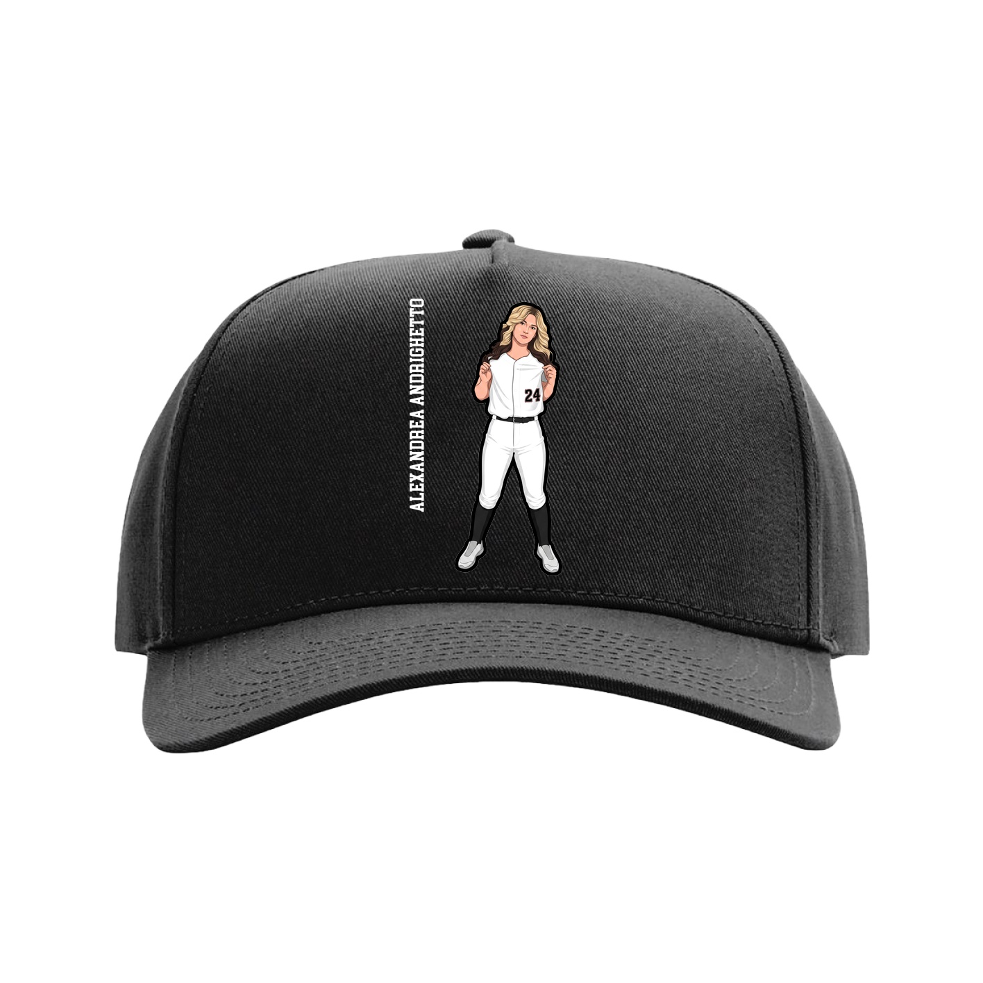 Full Fabric Five-Panel Champ Cap — Name Vertical in Black