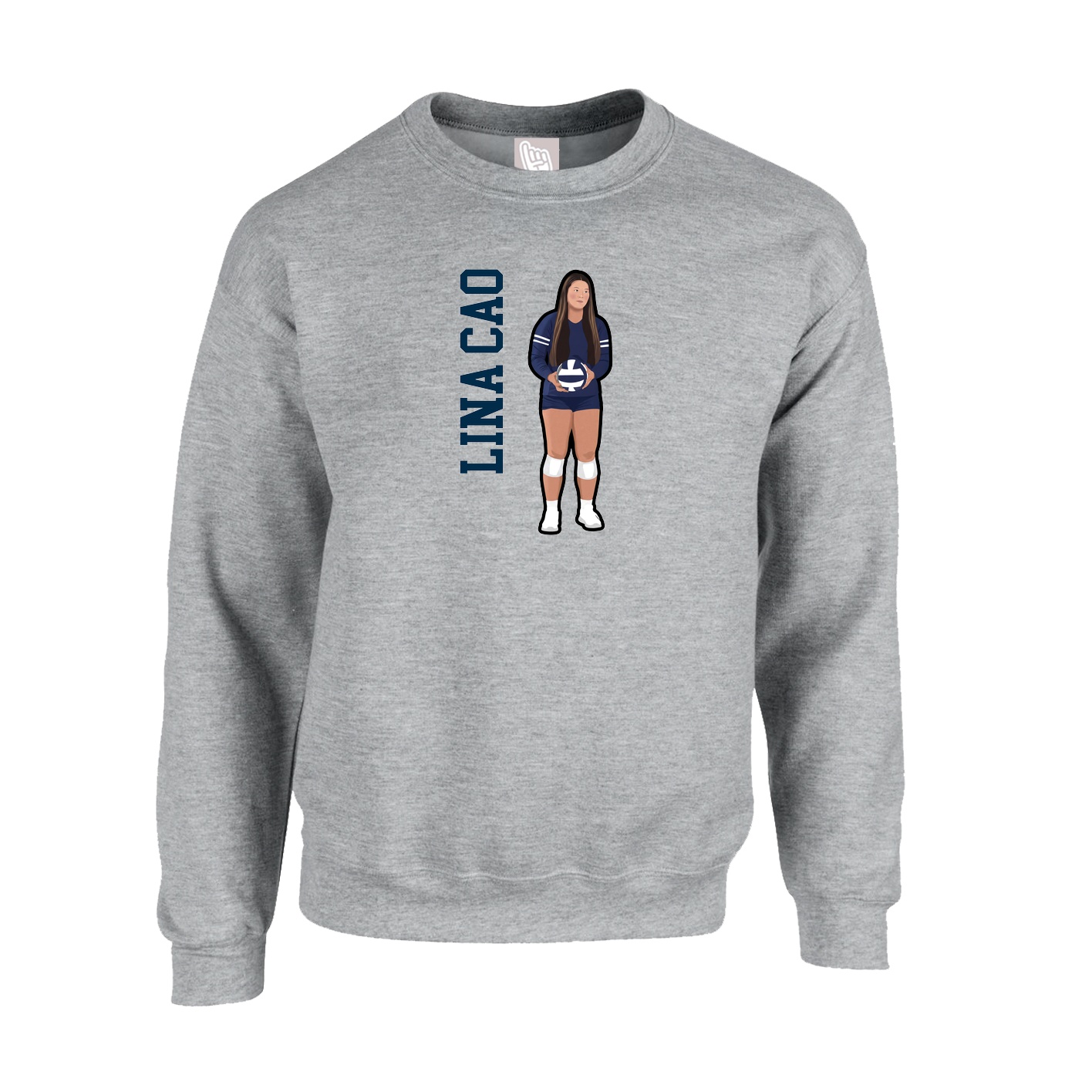 Fleece Crew — Name Vertical in Grey