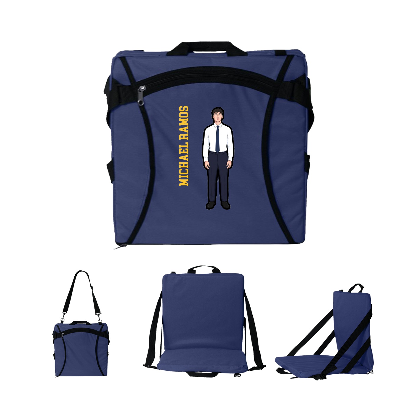 Folding Stadium Seat — Name Vertical in Navy