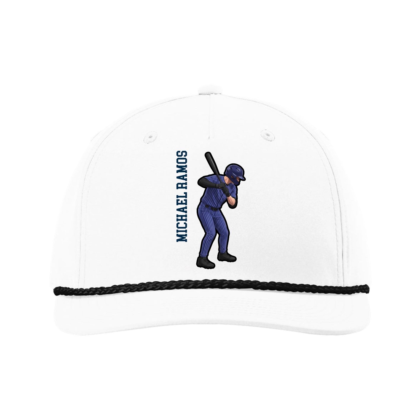Five-Panel Classic Rope Cap — Name Vertical in White