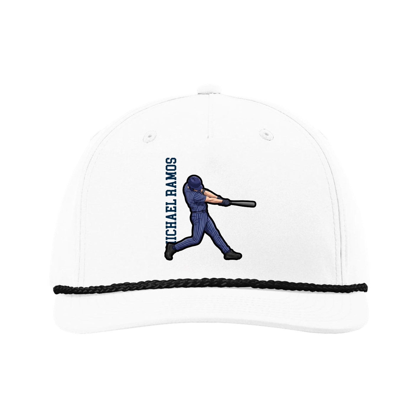 Five-Panel Classic Rope Cap — Name Vertical in White