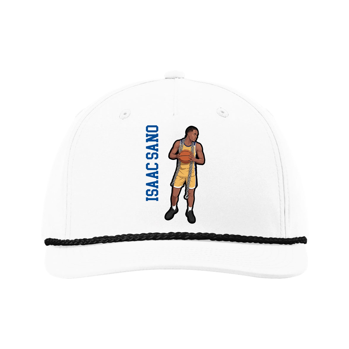 Five-Panel Classic Rope Cap — Name Vertical in White