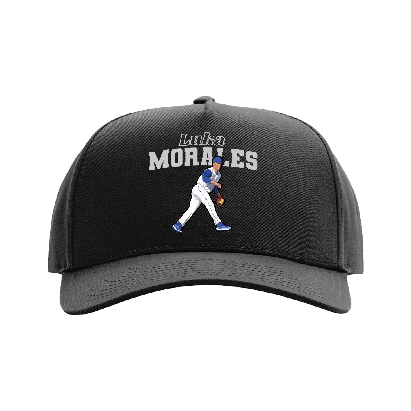 Full Fabric Five-Panel Champ Cap — Name Arch in Black