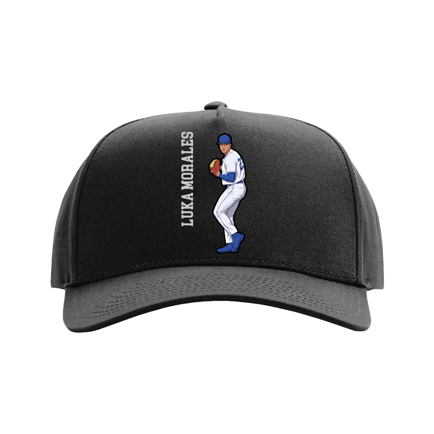 Full Fabric Five-Panel Champ Cap — Name Vertical in Black