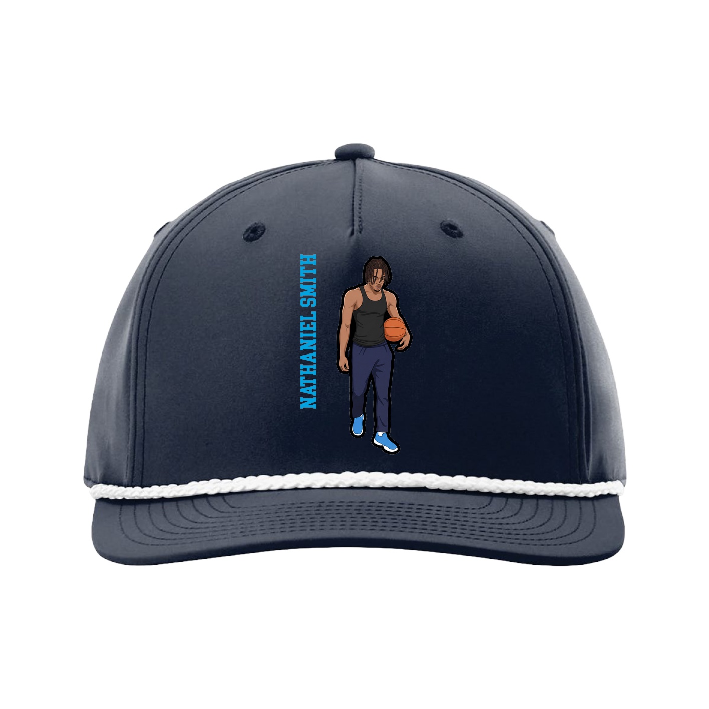 Five-Panel Classic Rope Cap — Name Vertical in Navy
