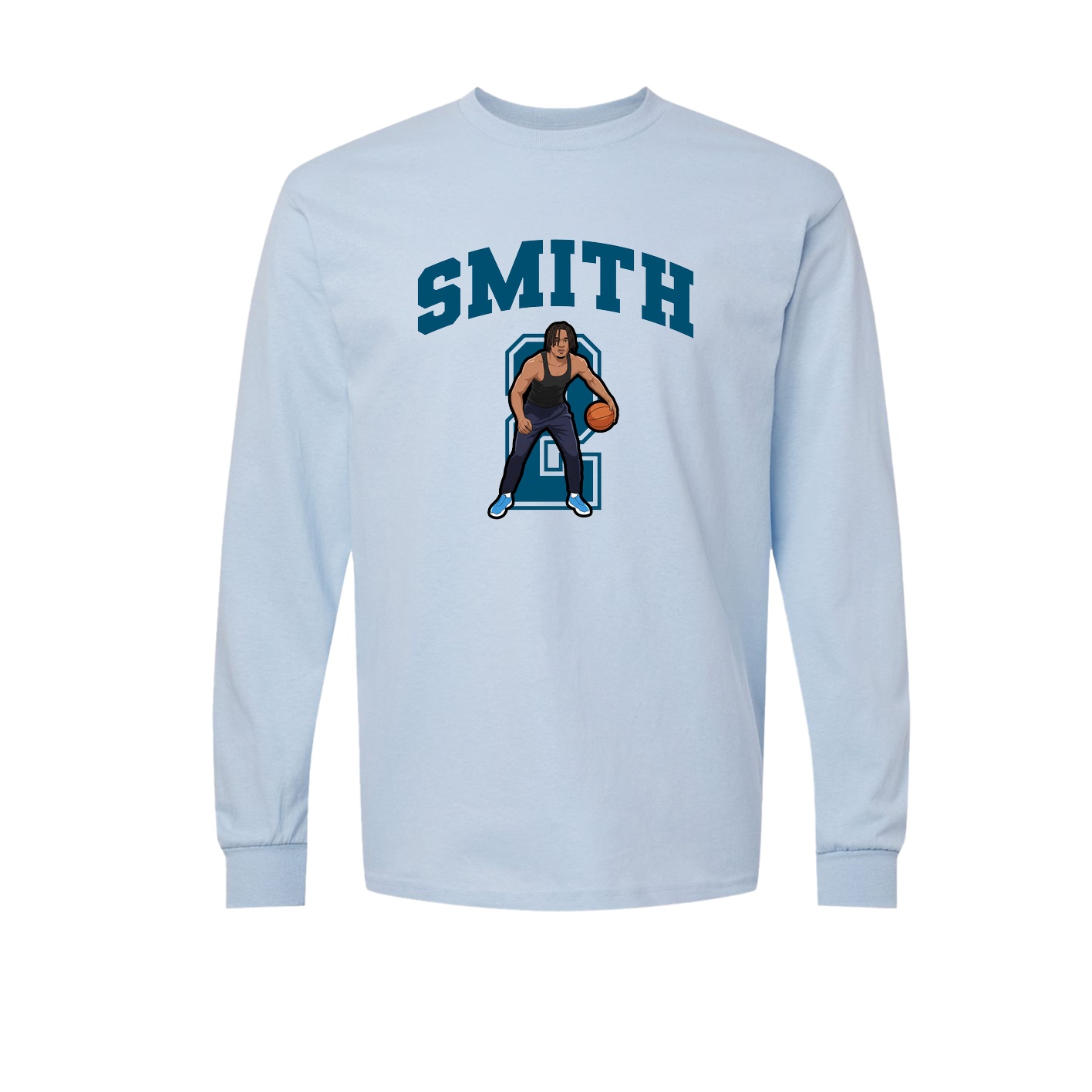 Long Sleeve Tee — Number in Light Blue