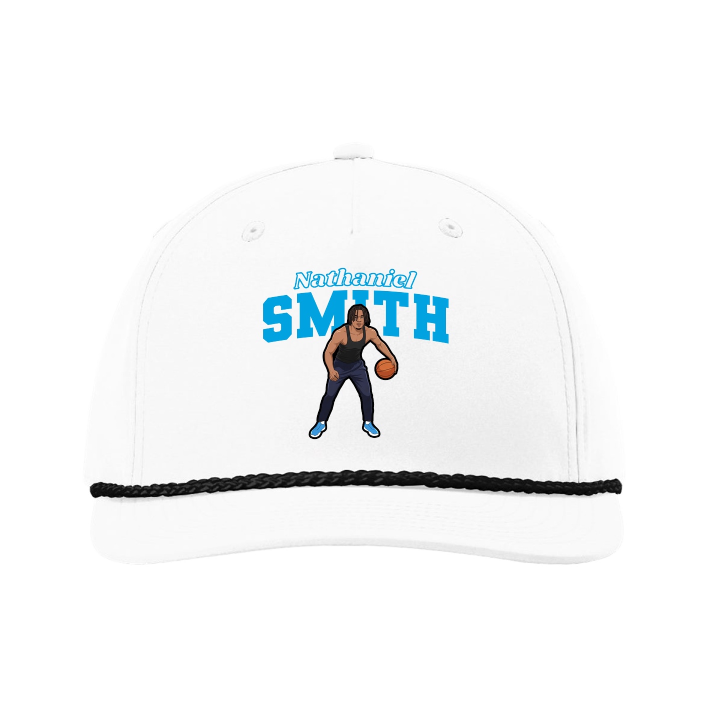 Five-Panel Classic Rope Cap — Name Arch in White