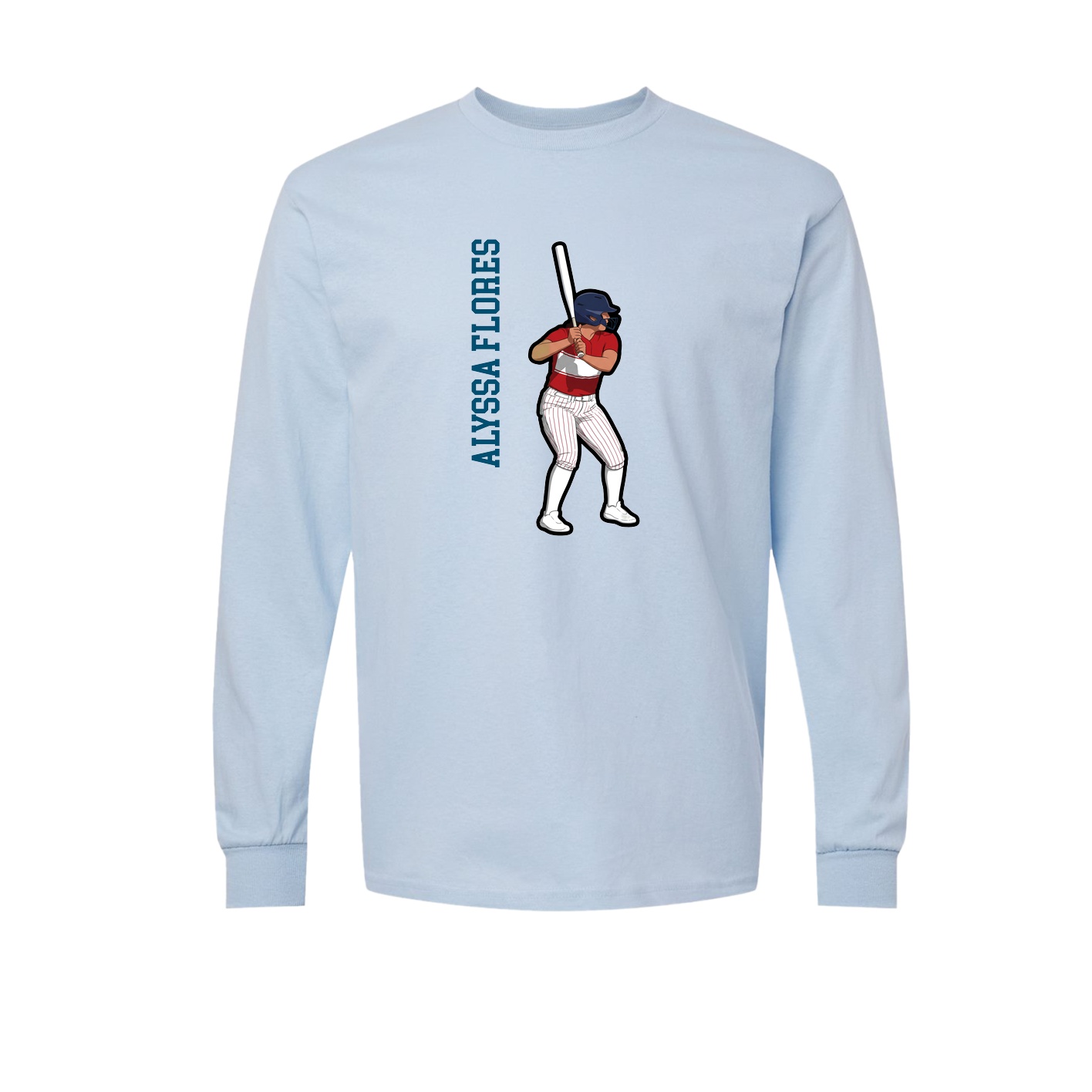 Long Sleeve Tee — Name Vertical in Light Blue