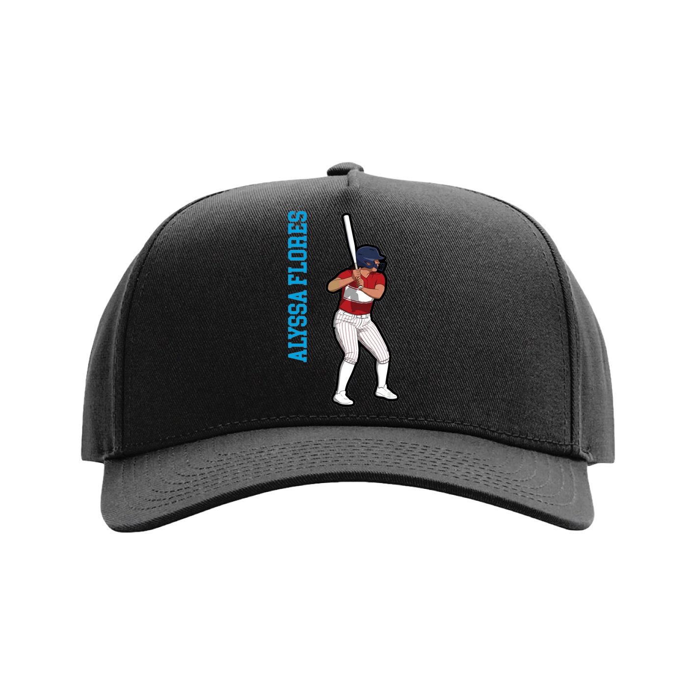Full Fabric Five-Panel Champ Cap — Name Vertical in Black