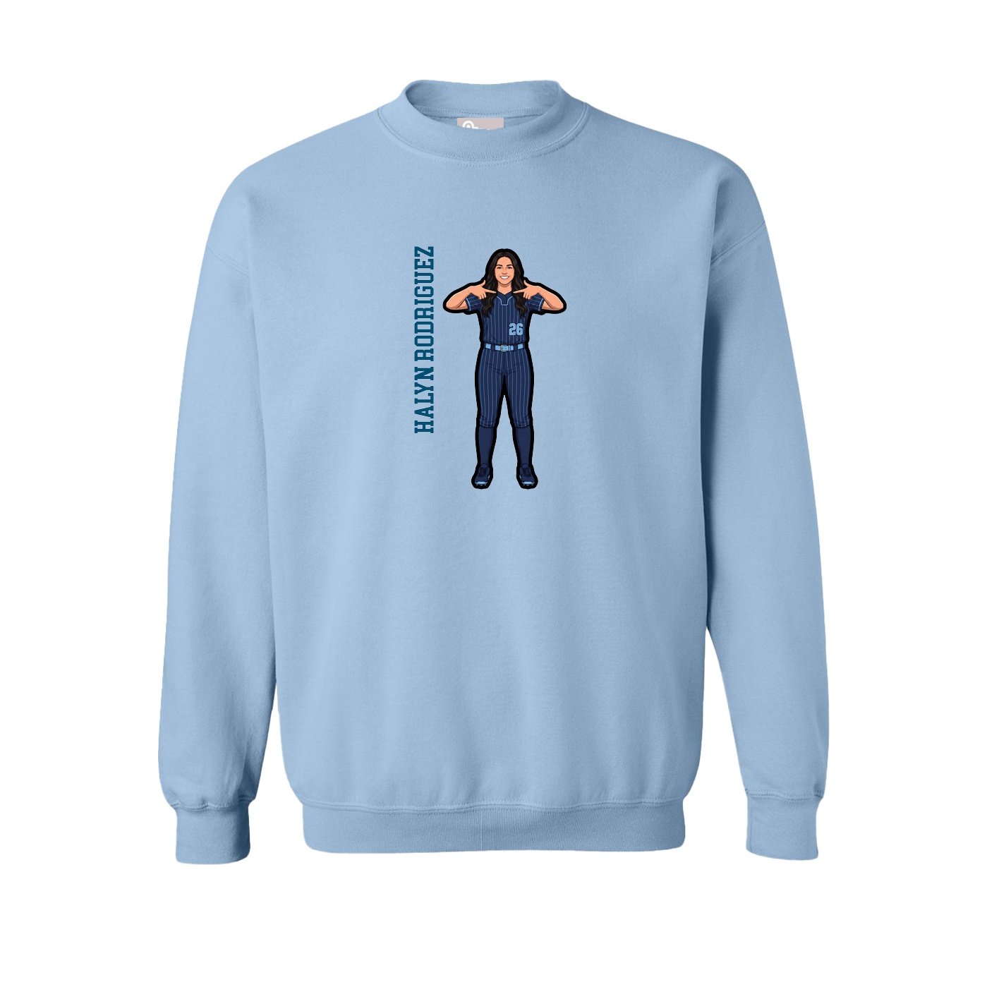 Fleece Crew — Name Vertical in Light Blue