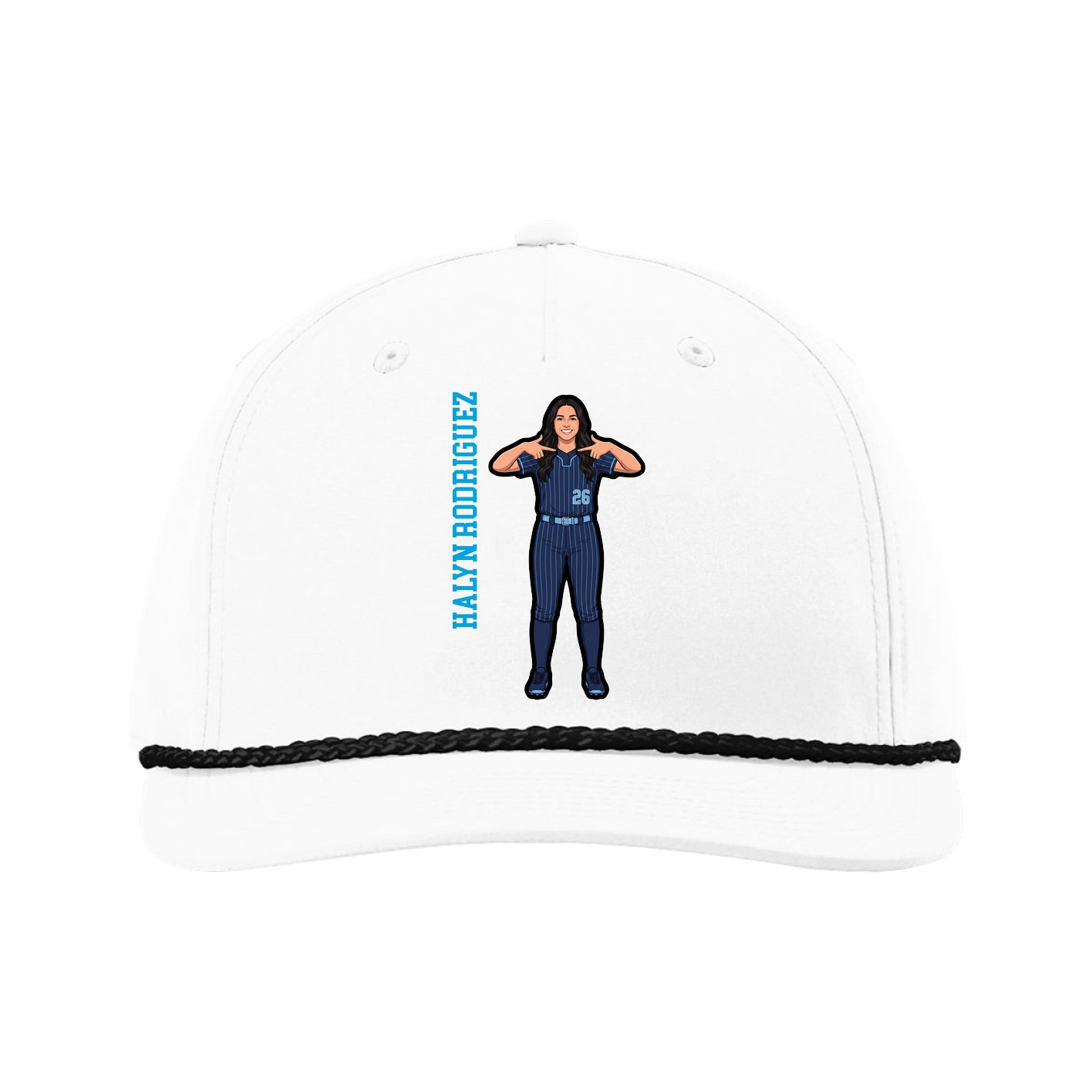 Five-Panel Classic Rope Cap — Name Vertical in White