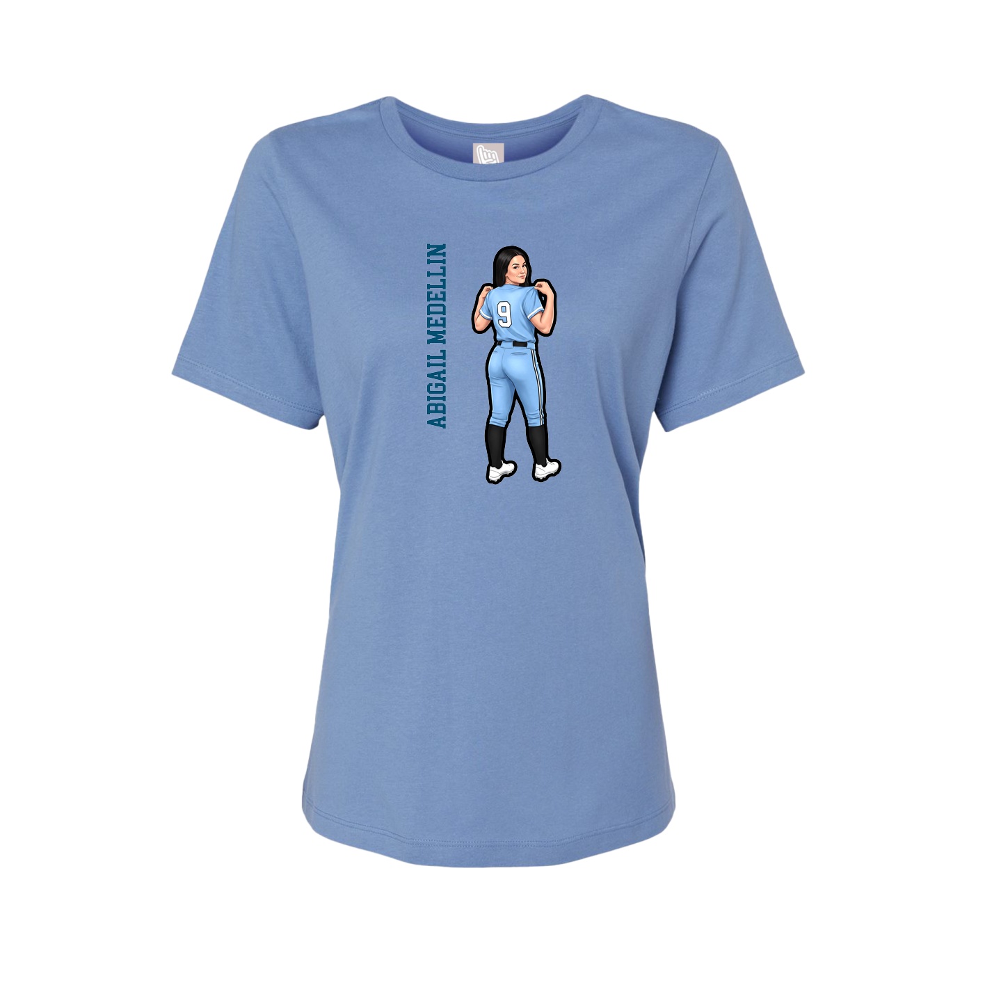Womens Tee — Name Vertical in Powder Blue