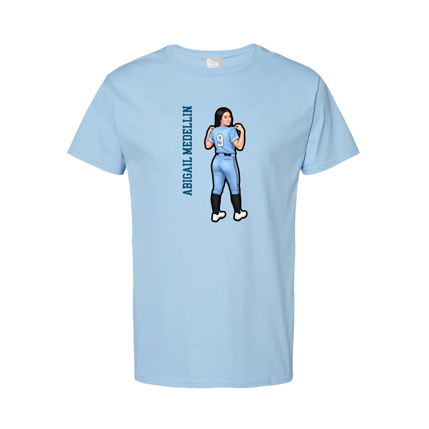 Youth Tee — Name Vertical in Light Blue