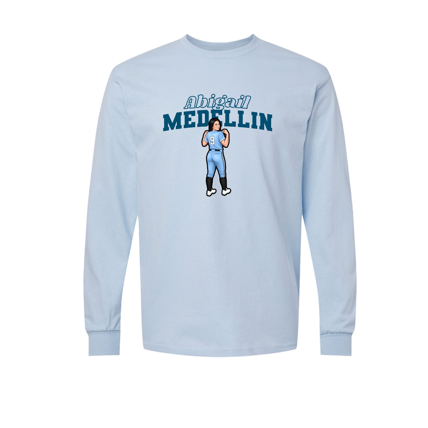 Long Sleeve Tee — Name Arch in Light Blue