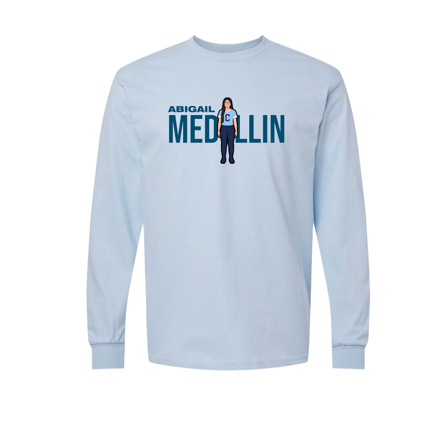 Long Sleeve Tee — Player Name in Light Blue