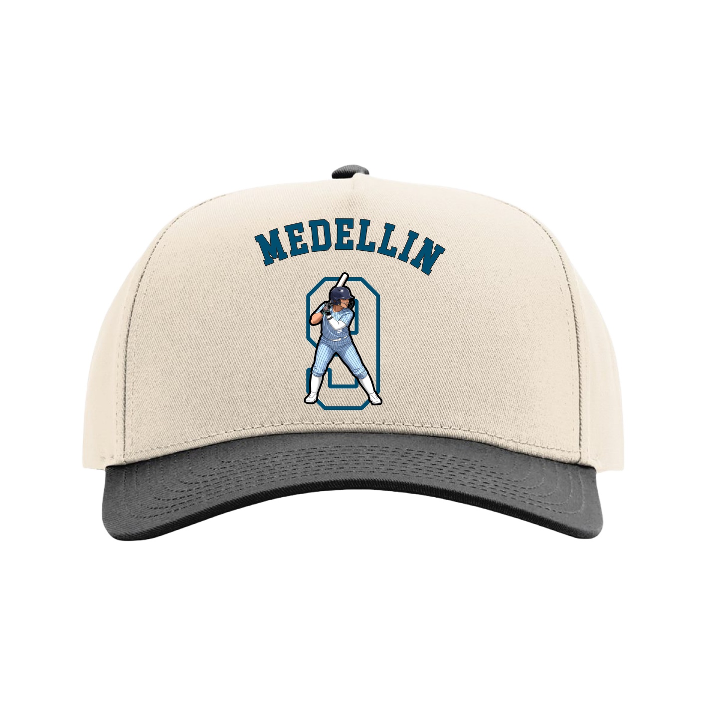 Full Fabric Five-Panel Champ Cap — Shirsey Arch in Cream/Black