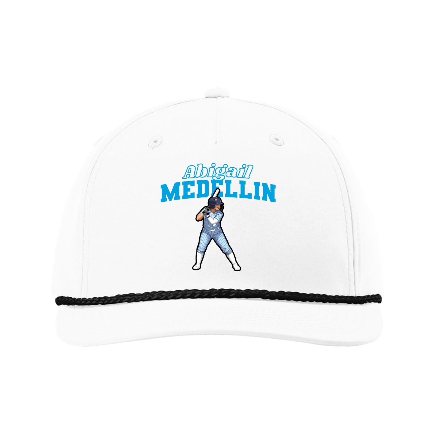 Five-Panel Classic Rope Cap — Name Arch in White