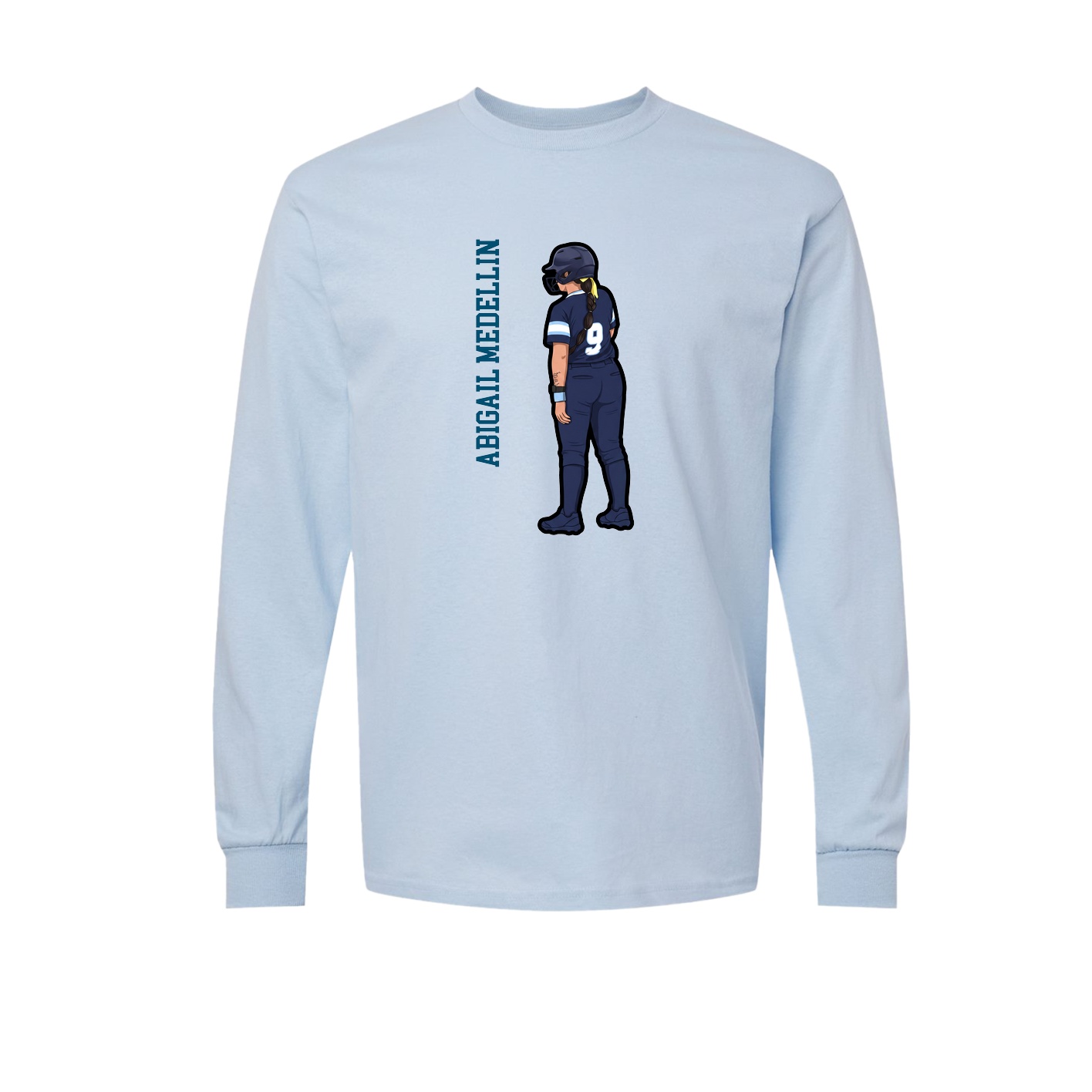 Long Sleeve Tee — Name Vertical in Light Blue