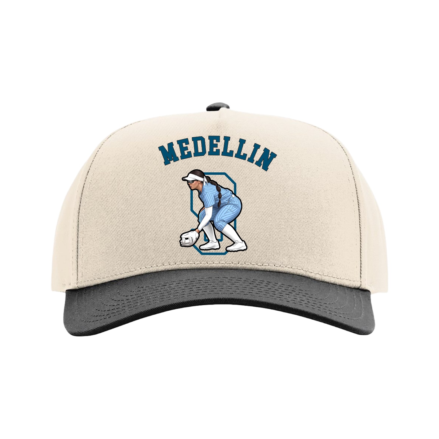 Full Fabric Five-Panel Champ Cap — Shirsey Arch in Cream/Black