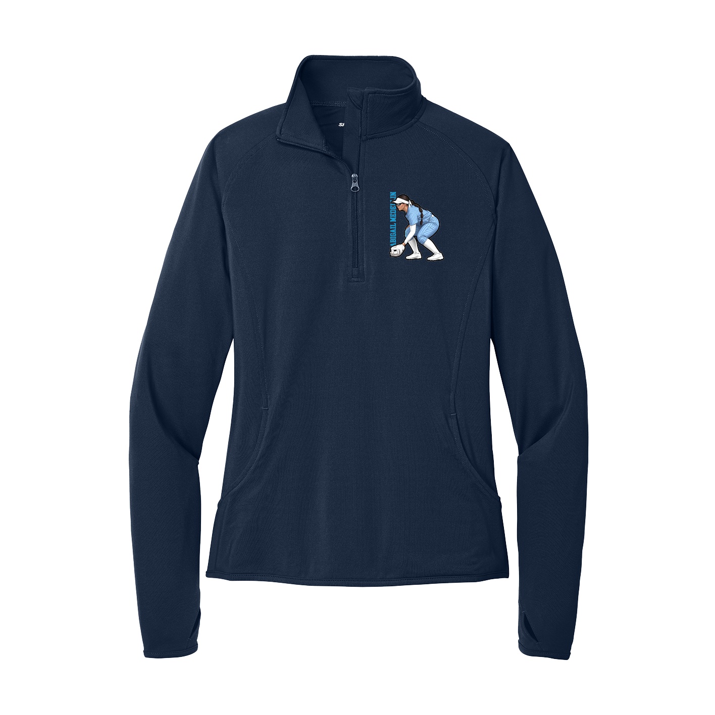 Women's Q-Zip Pullover — Name Vertical in Navy