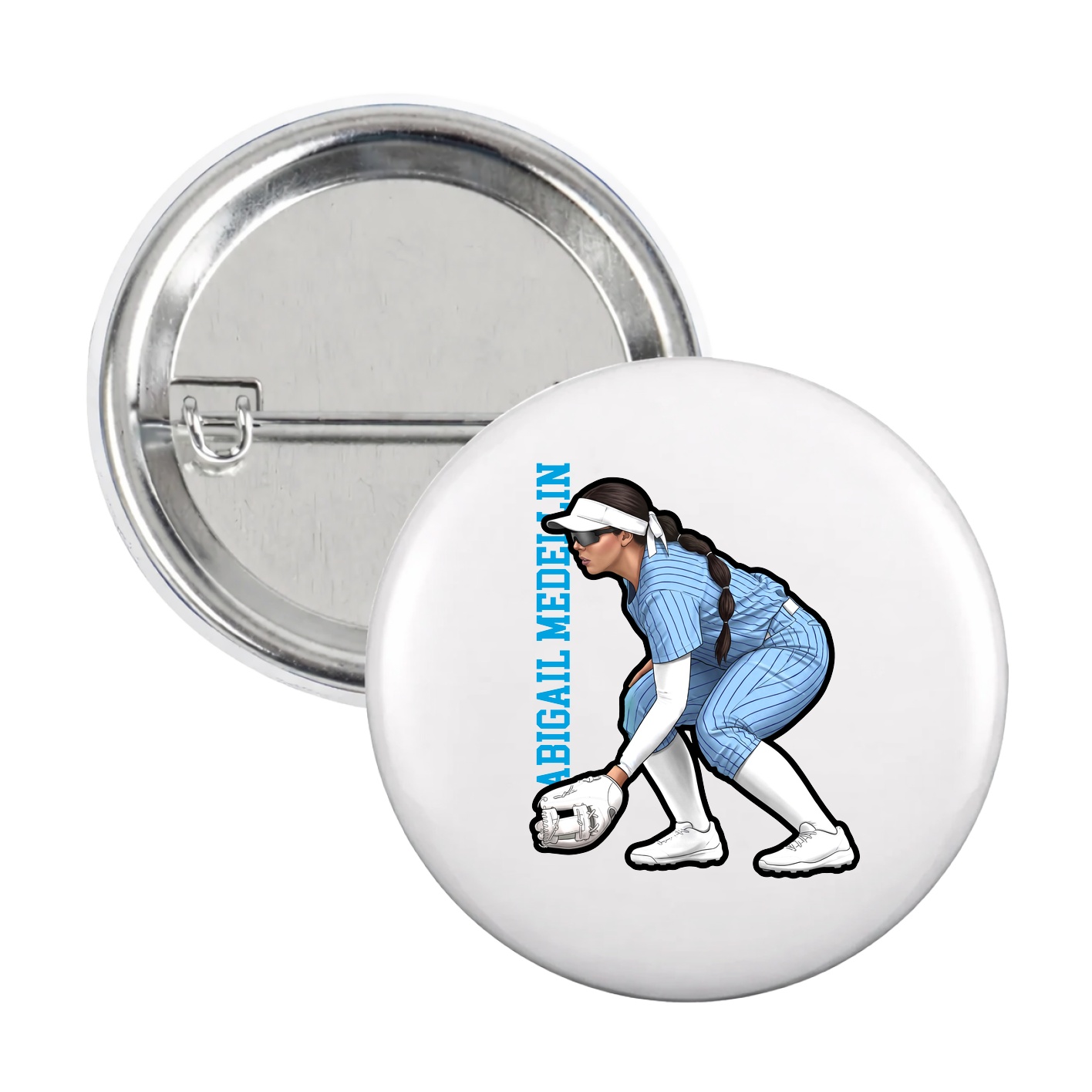 Game Day Button — Name Vertical in White