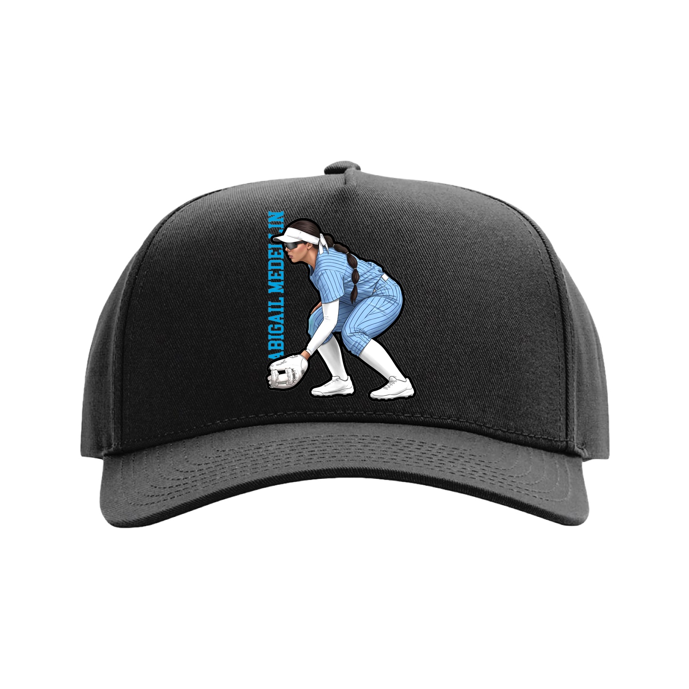 Full Fabric Five-Panel Champ Cap — Name Vertical in Black
