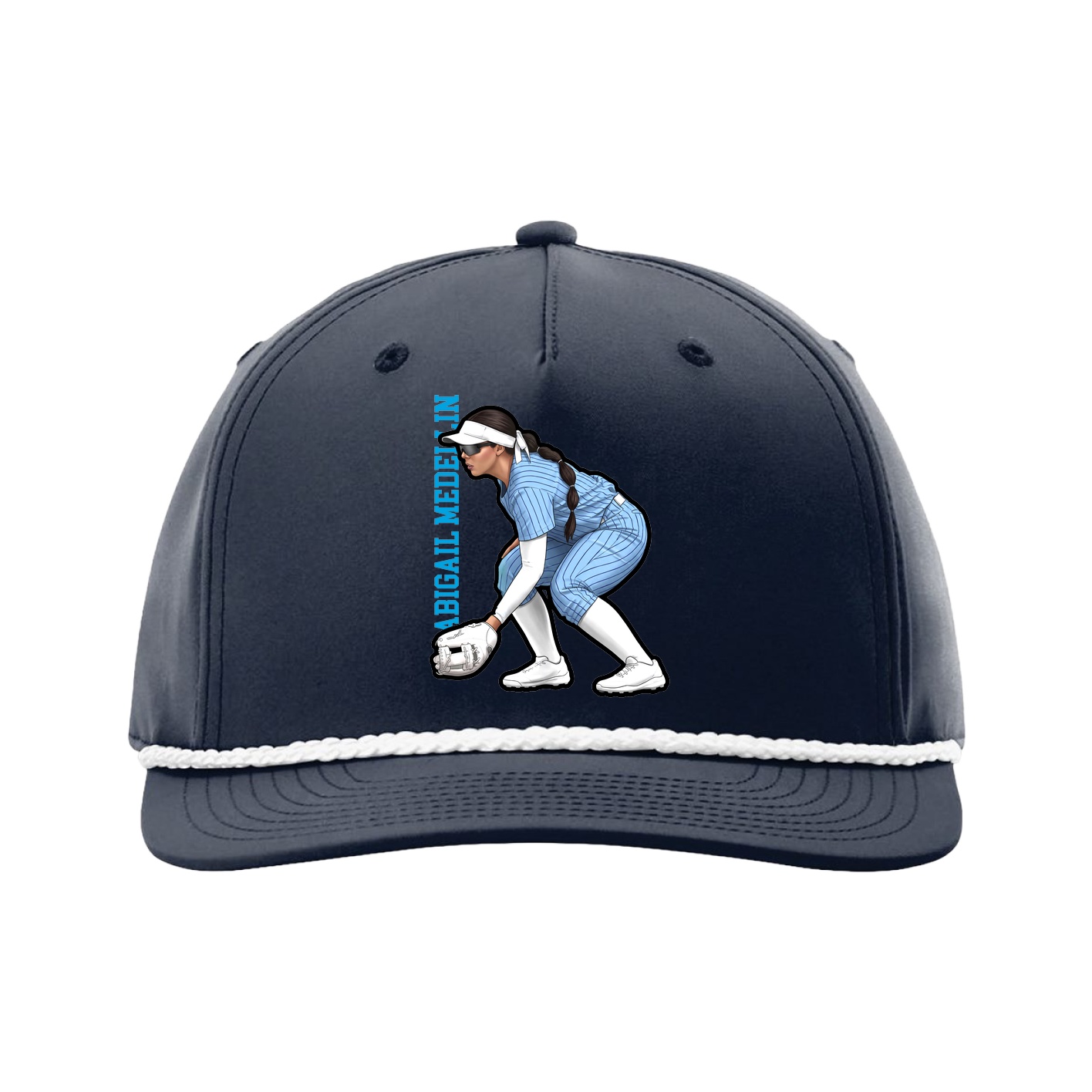 Five-Panel Classic Rope Cap — Name Vertical in Navy
