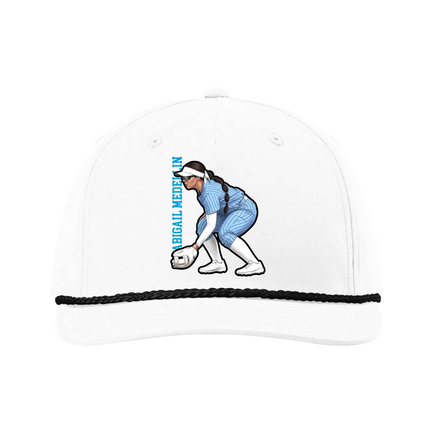 Five-Panel Classic Rope Cap — Name Vertical in White