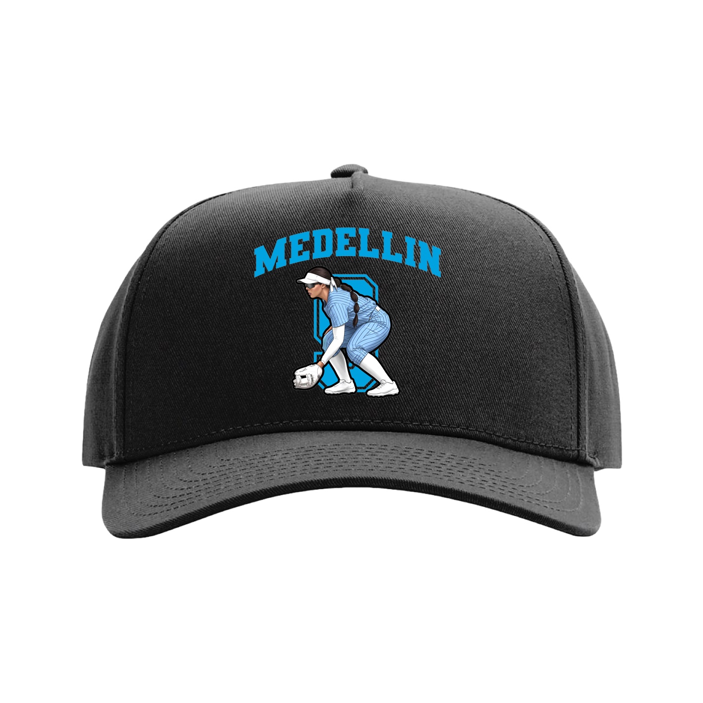 Full Fabric Five-Panel Champ Cap — Number in Black
