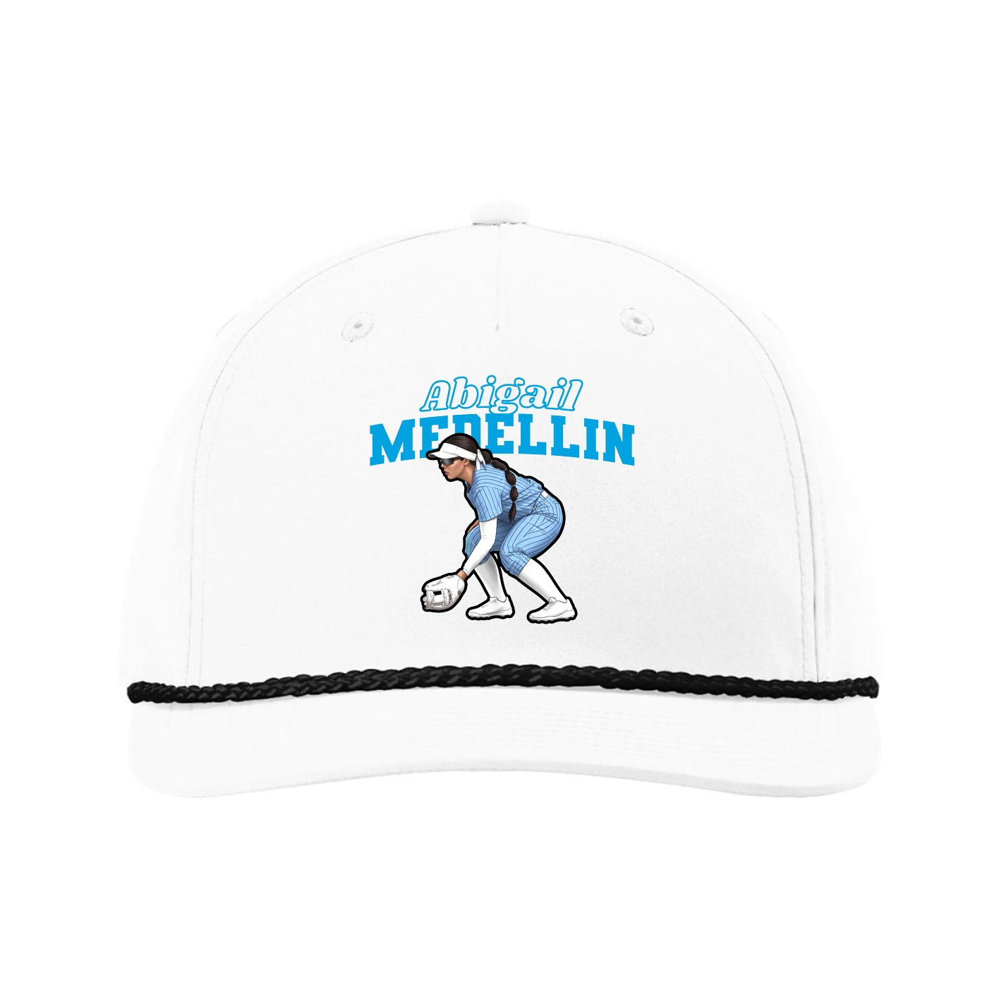 Five-Panel Classic Rope Cap — Name Arch in White