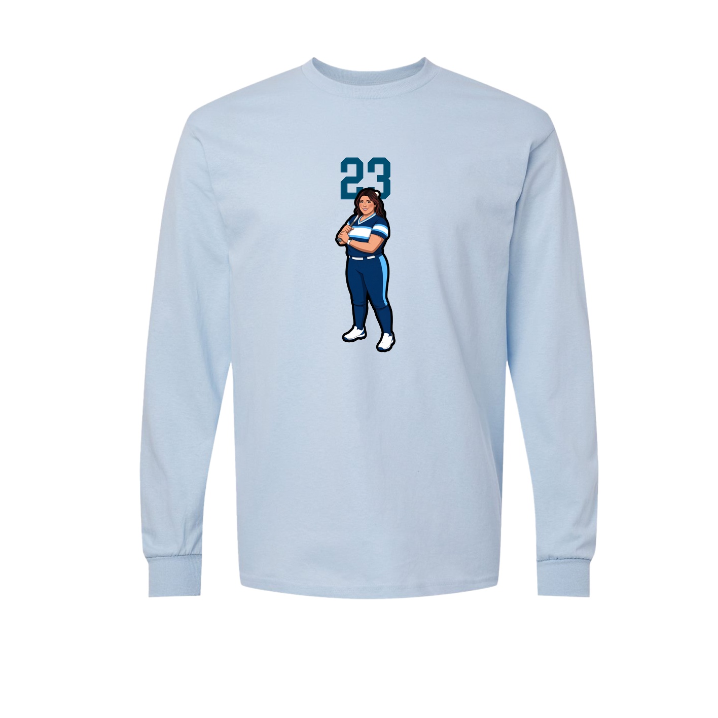 Long Sleeve Tee — Number Top in Light Blue