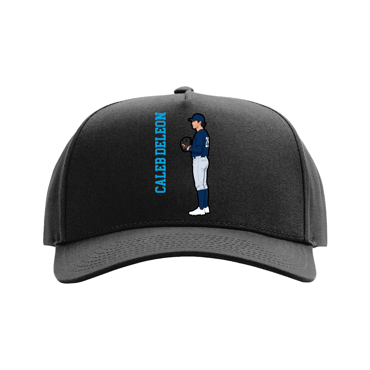 Full Fabric Five-Panel Champ Cap — Name Vertical in Black