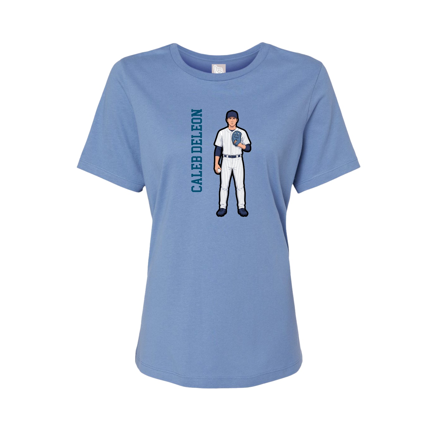 Fitted Women's Tee — Name Vertical in Powder Blue