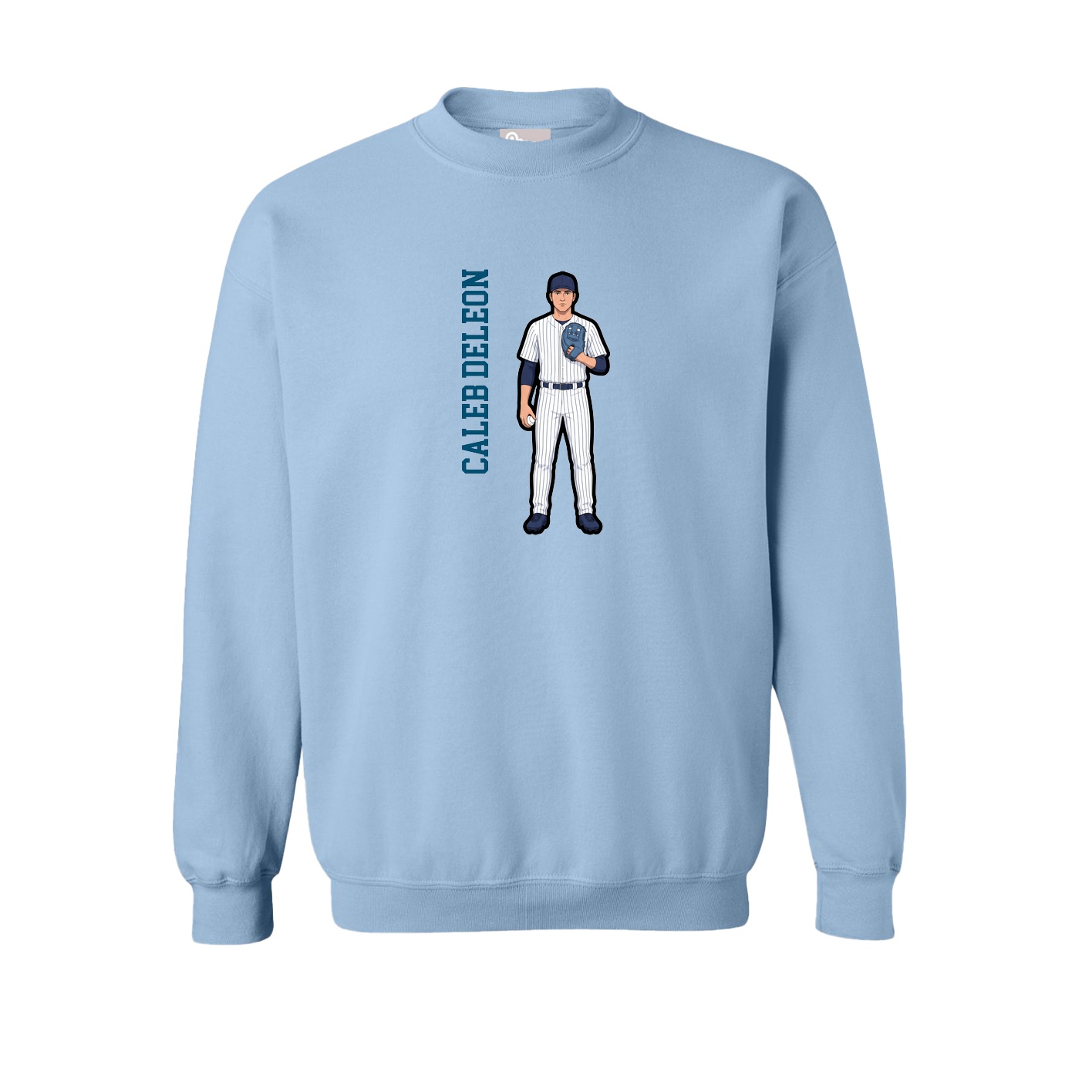 Fleece Crew — Name Vertical in Light Blue
