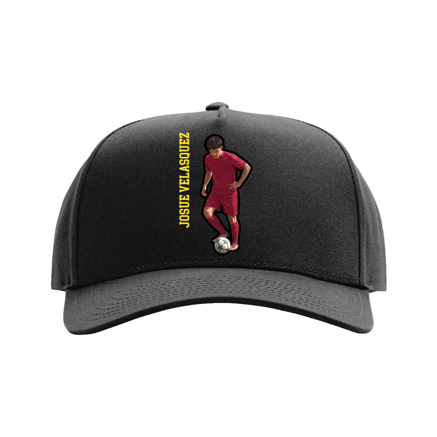 Full Fabric Five-Panel Champ Cap — Name Vertical in Black