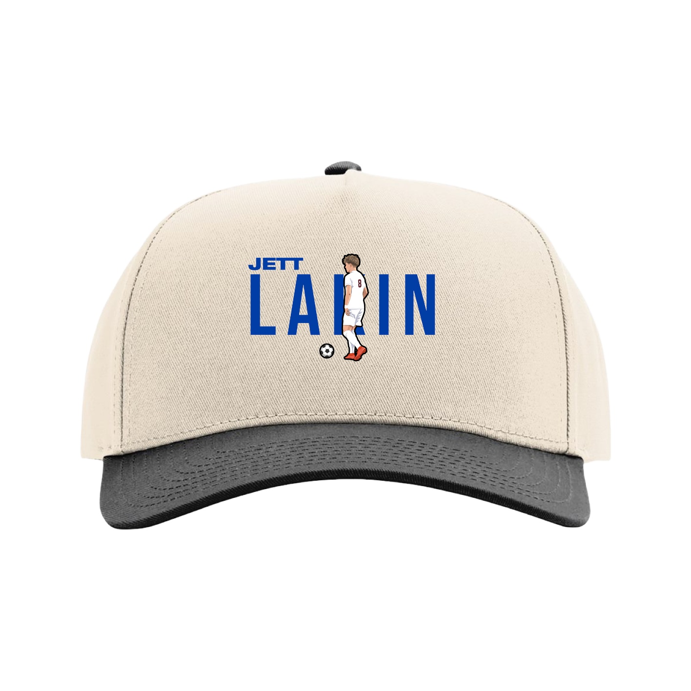 Full Fabric Five-Panel Champ Cap — Player Name in Cream/Black