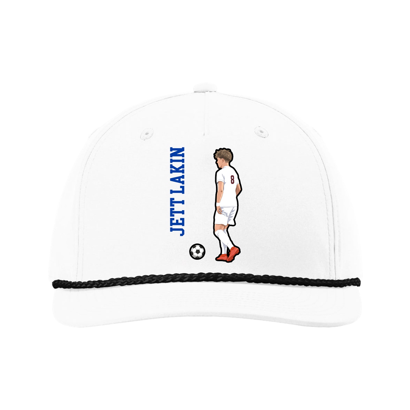 Five-Panel Classic Rope Cap — Name Vertical in White
