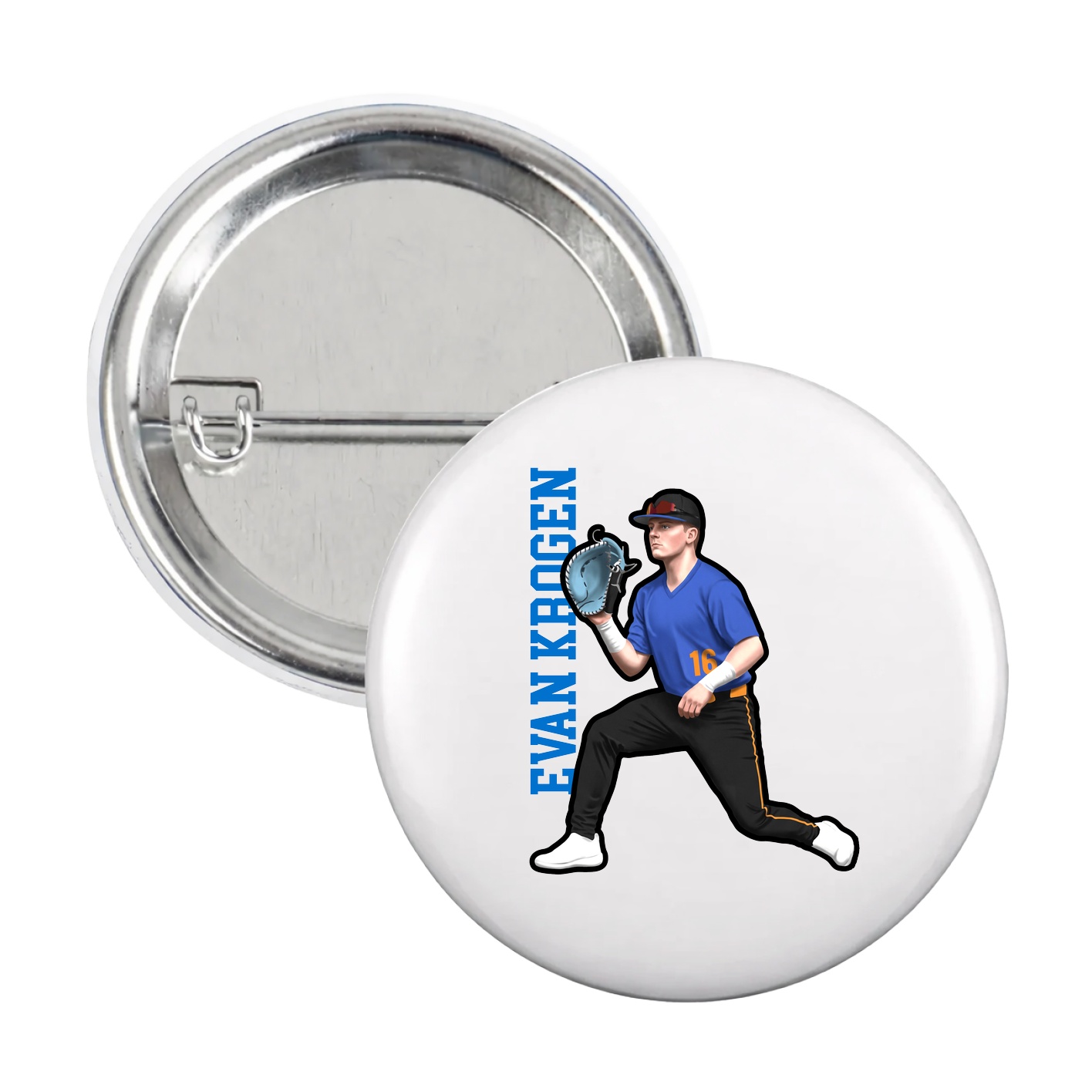 Game Day Button — Name Vertical in White