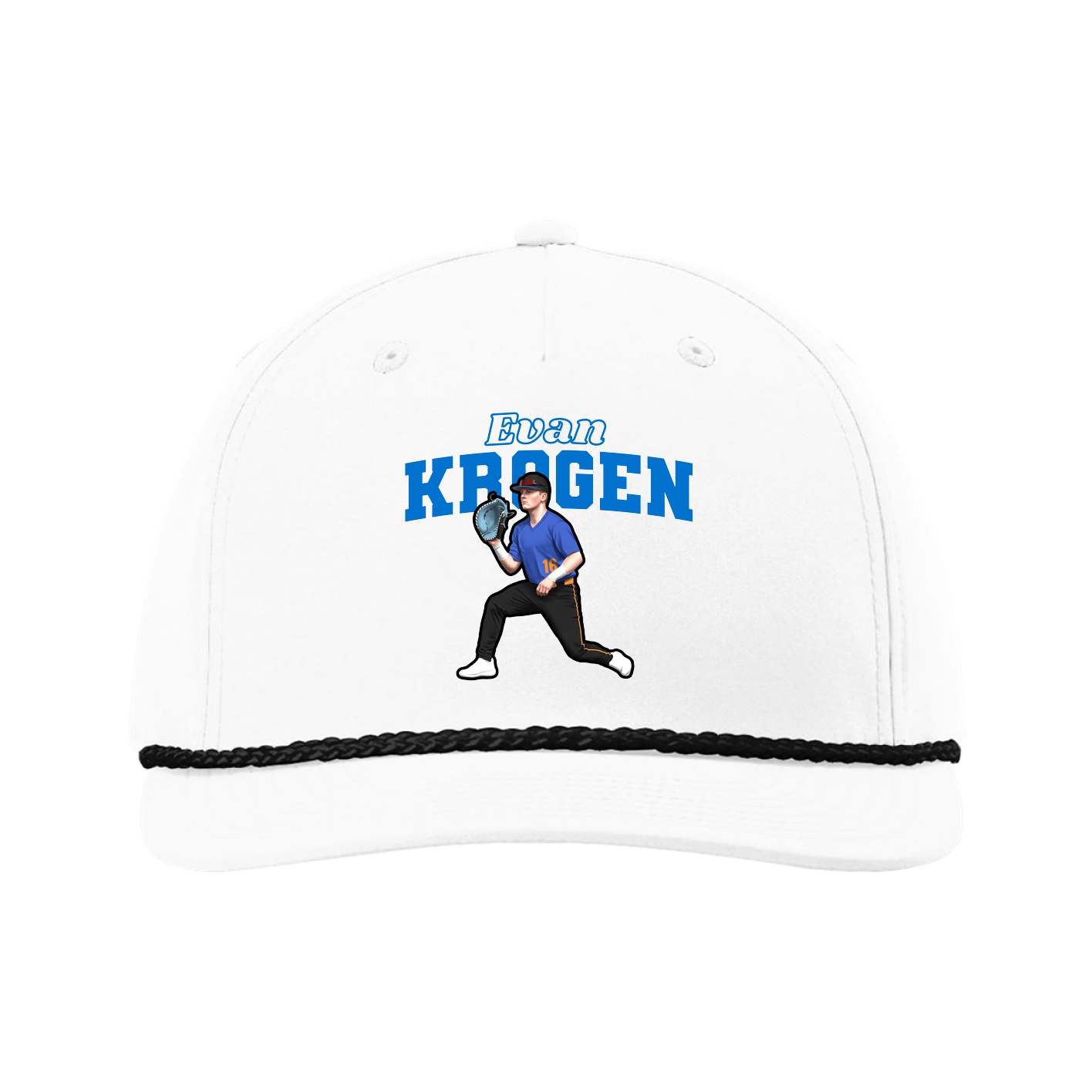 Five-Panel Classic Rope Cap — Name Arch in White