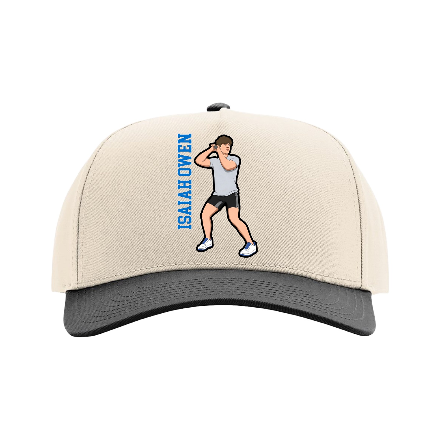 Full Fabric Five-Panel Champ Cap — Name Vertical in Cream/Black