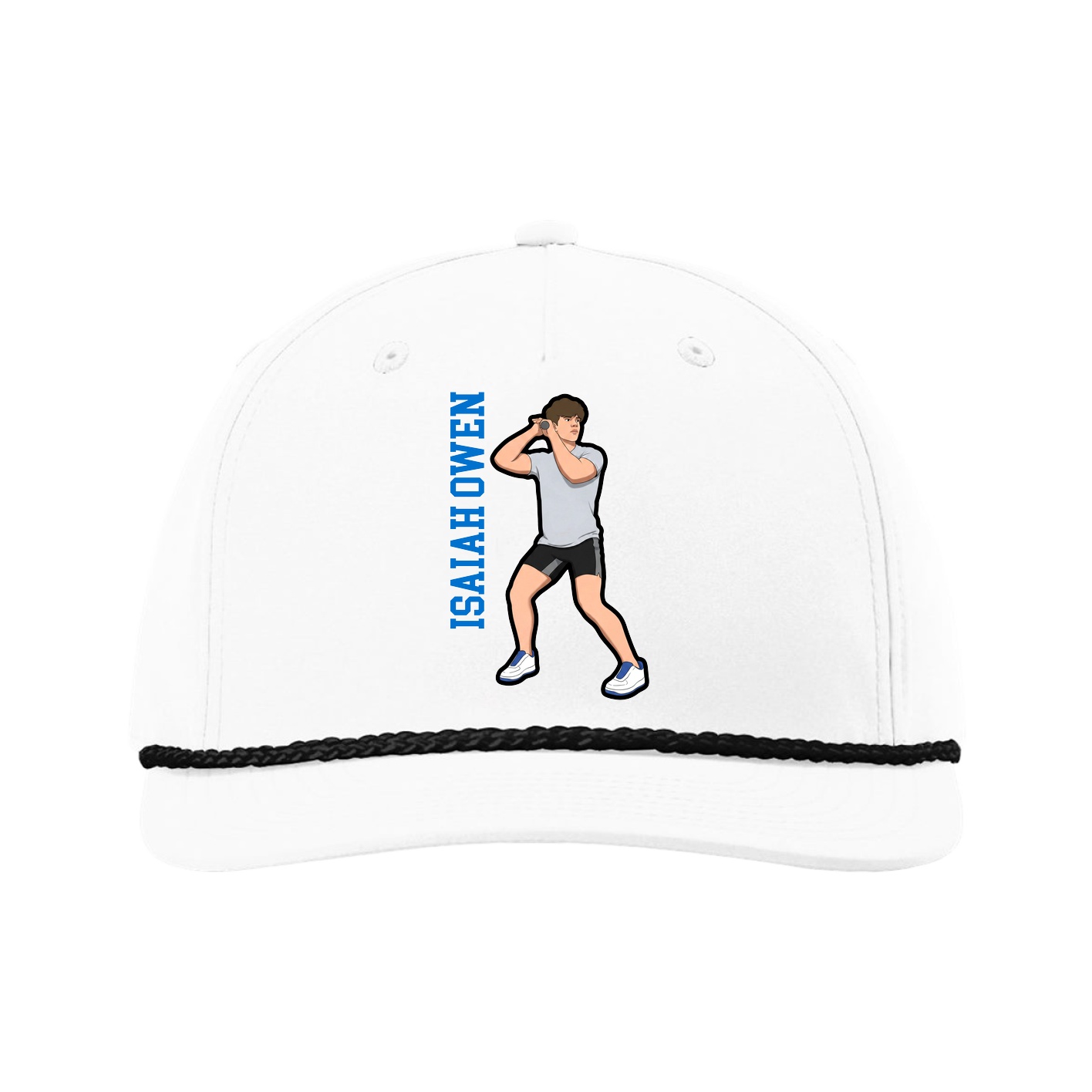 Five-Panel Classic Rope Cap — Name Vertical in White